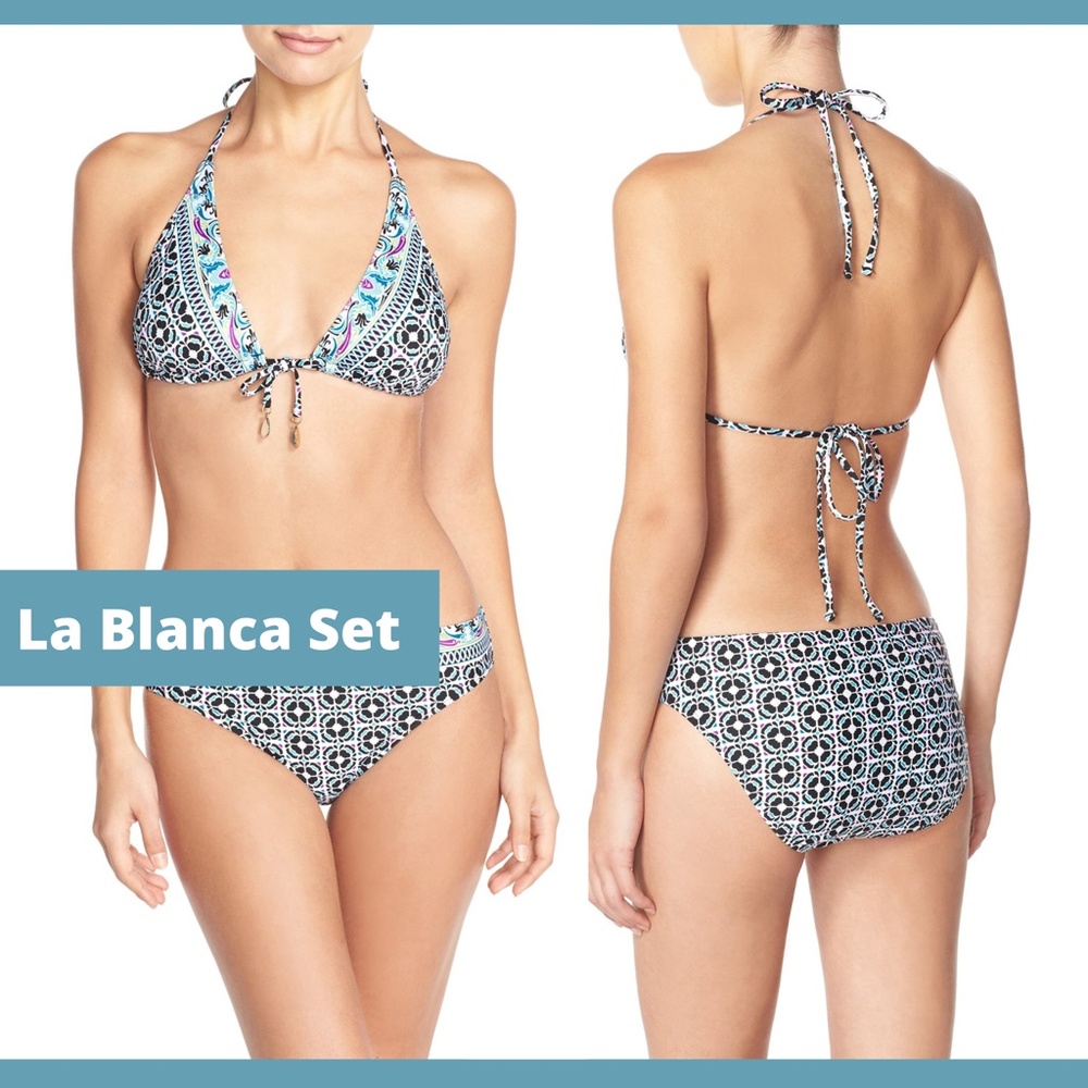 NEW! La Blanca Flora Triangle Bikini Top +‎ Shirred Bikini Bottoms [SZ 6 ]